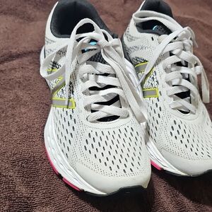 New Balance Women's White and Black Sneakers with Neon Accents